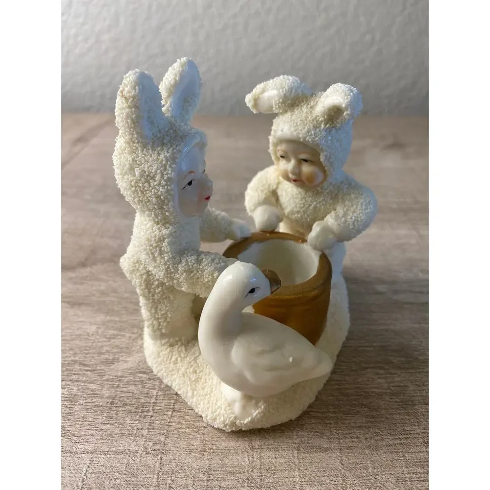 Vintage Department 56 Ceramic Snow Babies Duck Goose Candlestick Holder